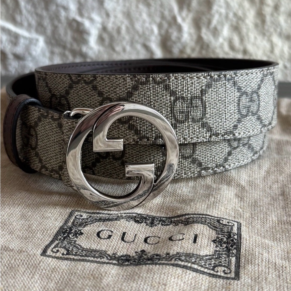 NWT Gucci Supreme GG Silver Monogram Belt (90)